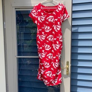 Isabel Maternity rushed red and white floral midi dress
